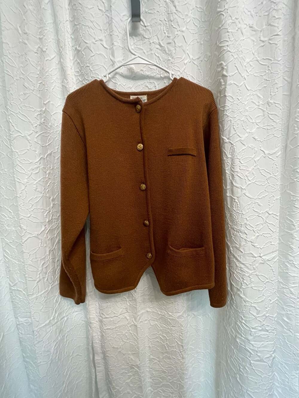VTG Hasting & Smith Cardigan Size L Brown Knit Sweater Gold Buttons
